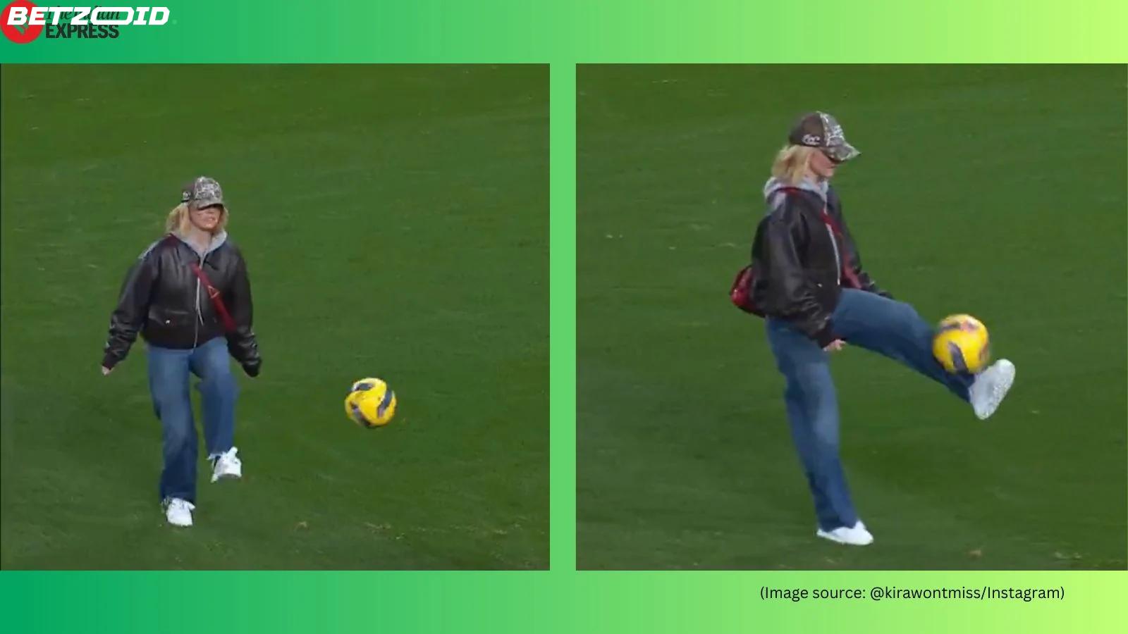 Sydney Sweeney Shows Off Impressive Football Skills at Sporting CP Match.