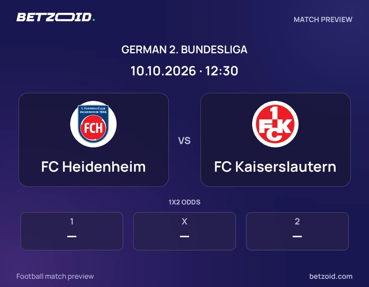 FC Heidenheim - FC Kaiserslautern FC Heidenheim vs FC Kaiserslautern: German 2. Bundesliga match preview with team badges and kick-off details.