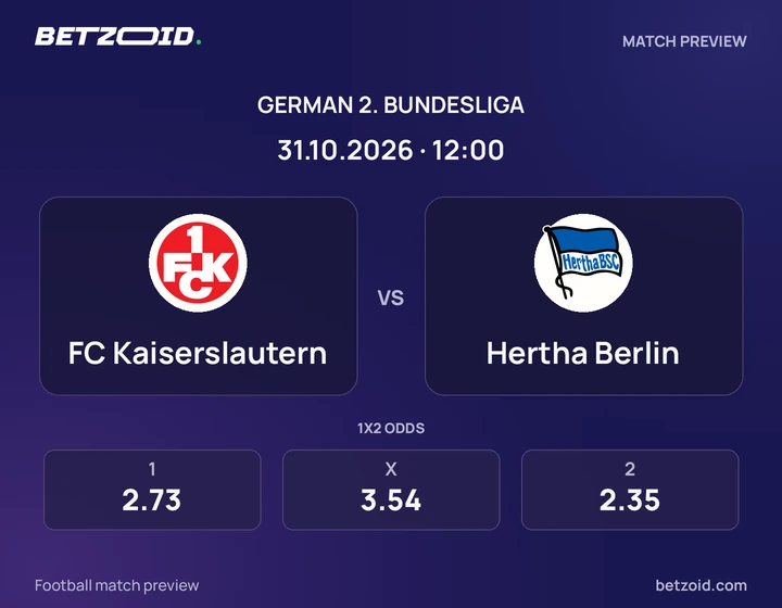 FC Kaiserslautern - Hertha Berlin FC Kaiserslautern vs Hertha Berlin: German 2. Bundesliga match preview with team badges and kick-off details.