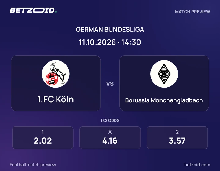1.FC Köln – Borussia Monchengladbach 1.FC Köln – Borussia Monchengladbach: Spielvorschau zum Wettbewerb Bundesliga mit Teamlogos und Anstoßzeit.