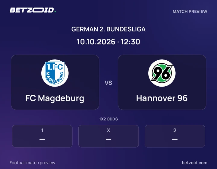 FC Magdeburg - Hannover 96 FC Magdeburg vs Hannover 96: German 2. Bundesliga match preview with team badges and kick-off details.