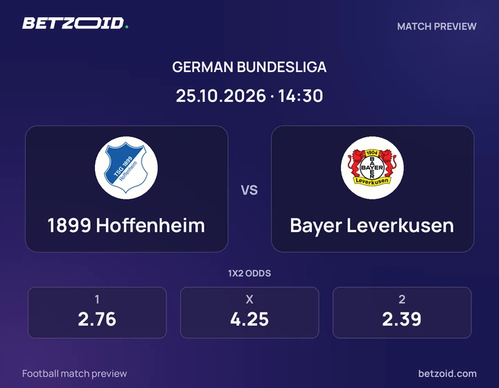 1899 Hoffenheim – Bayer Leverkusen 1899 Hoffenheim – Bayer Leverkusen: Spielvorschau zum Wettbewerb Bundesliga mit Teamlogos und Anstoßzeit.