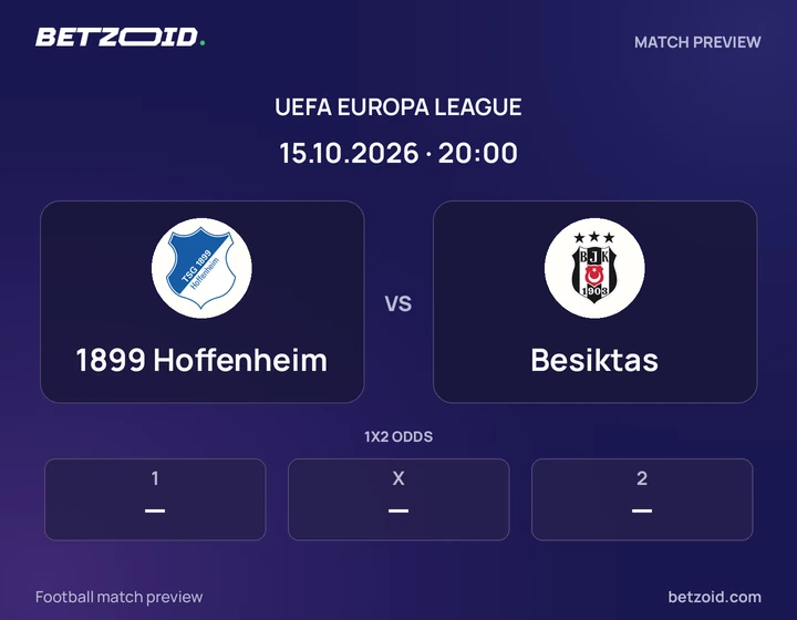1899 Hoffenheim vs Besiktas: UEFA Europa League match preview with team badges and kick-off details.