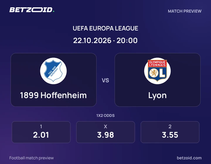 1899 Hoffenheim – Lyon 1899 Hoffenheim – Lyon : présentation du match de Ligue Europa avec les logos des équipes et l’horaire du coup d’envoi.