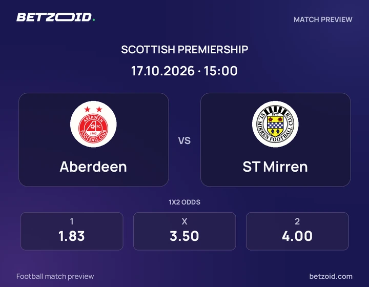 Aberdeen vs ST Mirren: Scottish Premiership match preview with team badges and kick-off details.