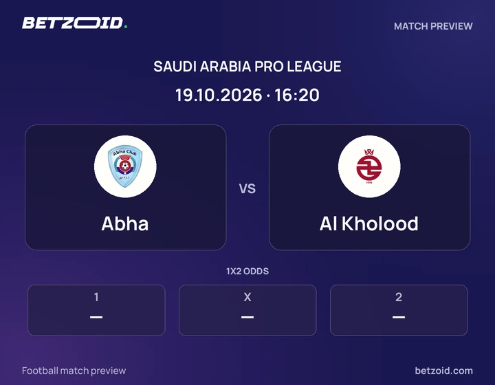 Abha - Al Kholood Abha vs Al Kholood: Saudi Arabia Pro League match preview with team badges and kick-off details.