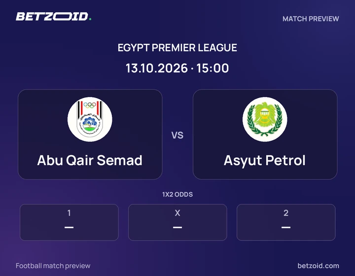 Abu Qair Semad vs Asyut Petrol: Egypt Premier League match preview with team badges and kick-off details.