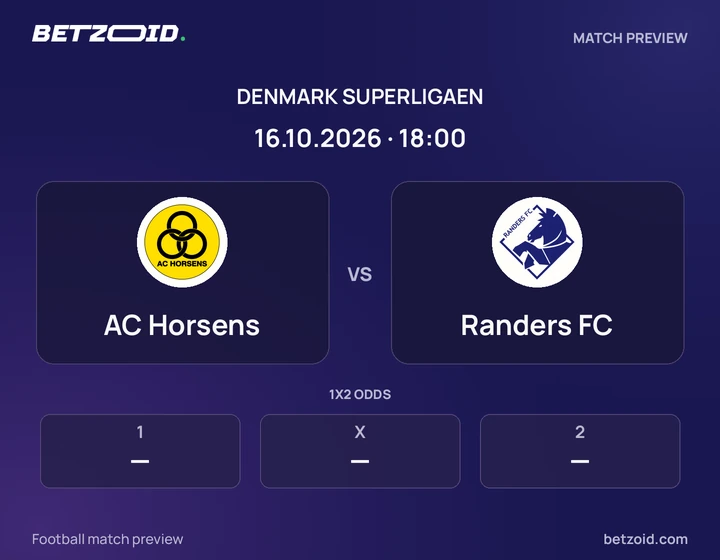 AC Horsens vs Randers FC: Denmark Superligaen match preview with team badges and kick-off details.