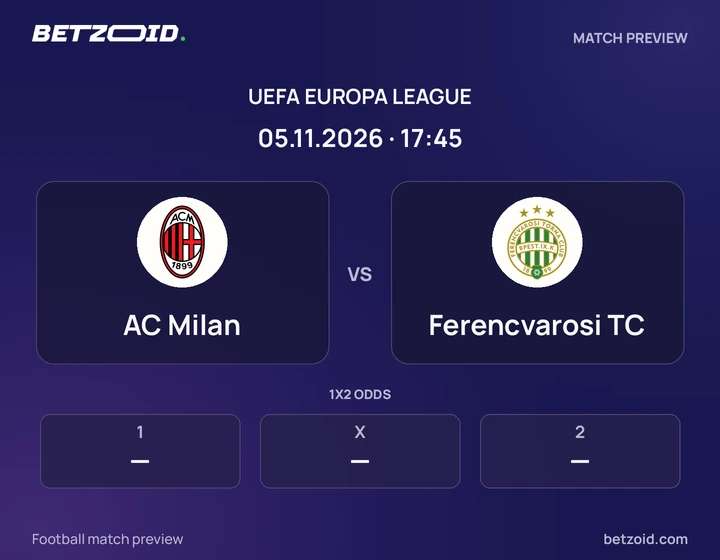 AC Milan vs Ferencvarosi TC: UEFA Europa League match preview with team badges and kick-off details.