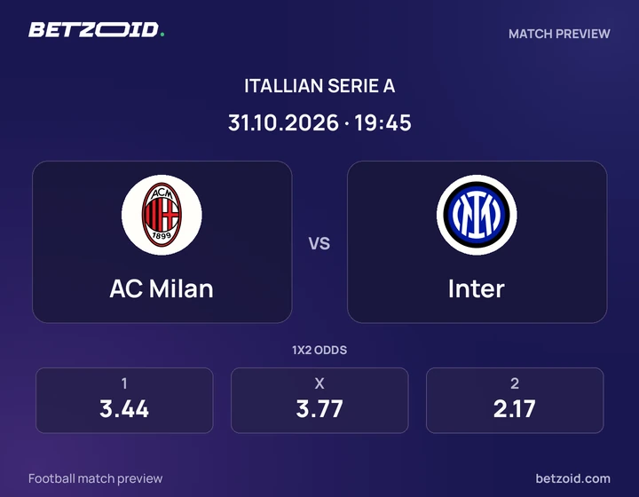 AC Milan – Inter Milan AC Milan – Inter Milan : présentation du match de Serie A avec les logos des équipes et l’horaire du coup d’envoi.