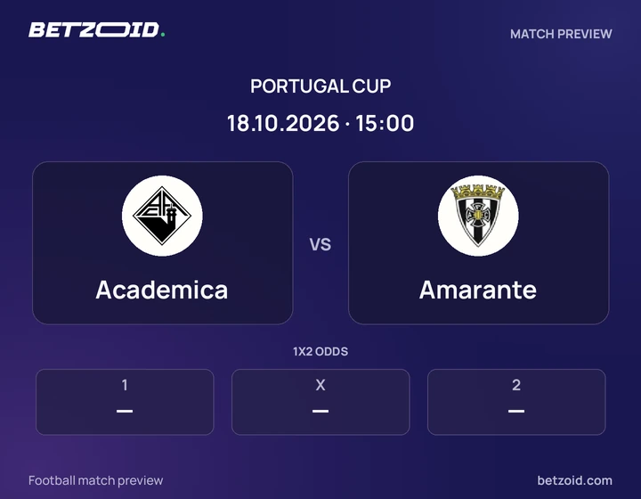 Academica - Amarante Academica vs Amarante: Portugal Cup match preview with team badges and kick-off details.