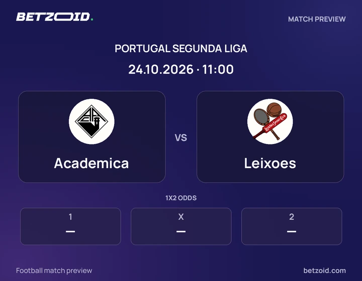 Academica - Leixoes Academica vs Leixoes: Portugal Segunda Liga match preview with team badges and kick-off details.