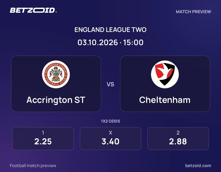 Accrington ST - Cheltenham Accrington ST vs Cheltenham: England League Two match preview with team badges and kick-off details.