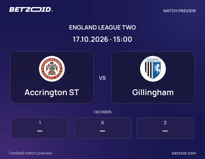 Accrington ST vs Gillingham: England League Two match preview with team badges and kick-off details.