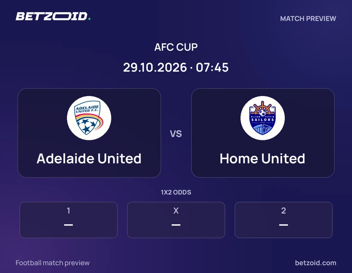 Adelaide United - Home United Adelaide United vs Home United: AFC Cup match preview with team badges and kick-off details.