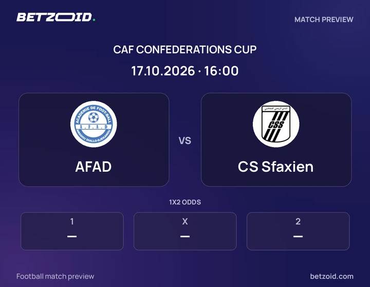 AFAD vs CS Sfaxien: CAF Confederations Cup match preview with team badges and kick-off details.