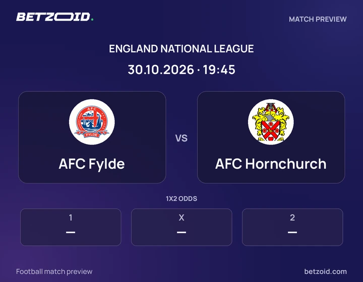AFC Fylde - AFC Hornchurch AFC Fylde vs AFC Hornchurch: England National League match preview with team badges and kick-off details.