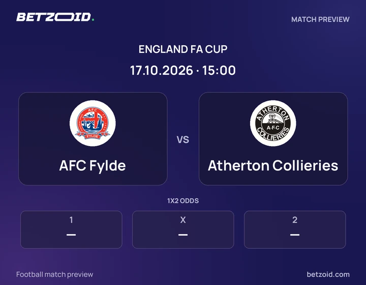 AFC Fylde vs Atherton Collieries: England FA Cup match preview with team badges and kick-off details.