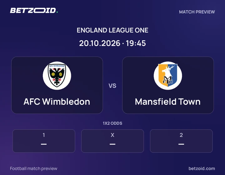 AFC Wimbledon - Mansfield Town AFC Wimbledon vs Mansfield Town: England League One match preview with team badges and kick-off details.