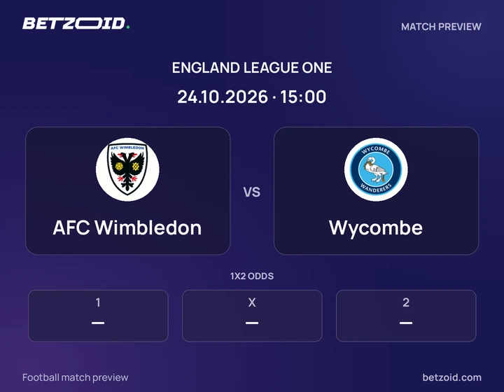 AFC Wimbledon vs Wycombe: England League One match preview with team badges and kick-off details.