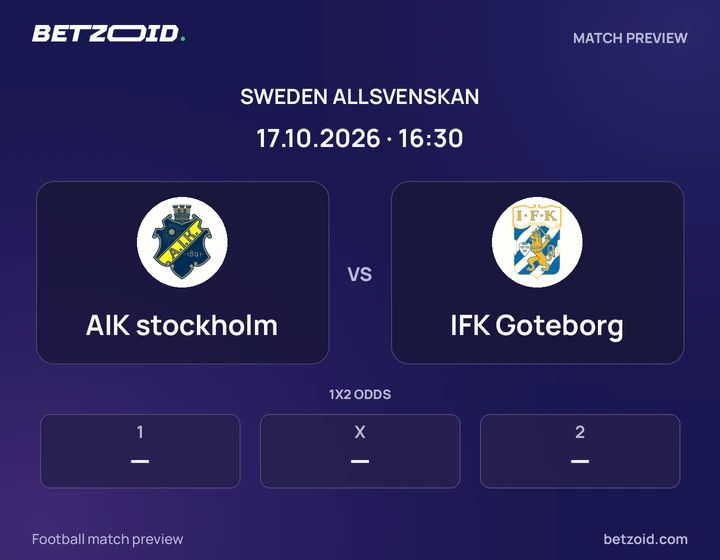 AIK stockholm vs IFK Goteborg: Sweden Allsvenskan match preview with team badges and kick-off details.