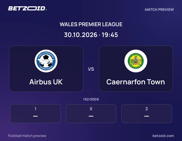 Airbus UK - Caernarfon Town Airbus UK vs Caernarfon Town: Wales Premier League match preview with team badges and kick-off details.
