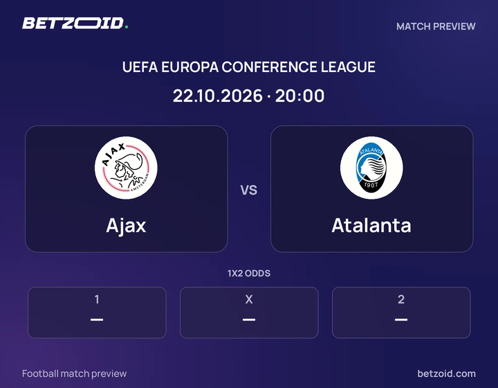 Ajax - Atalanta Ajax vs Atalanta: UEFA Europa Conference League match preview with team badges and kick-off details.