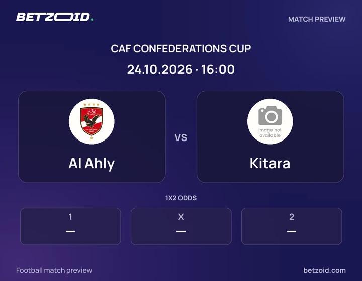 Al Ahly vs Kitara: CAF Confederations Cup match preview with team badges and kick-off details.