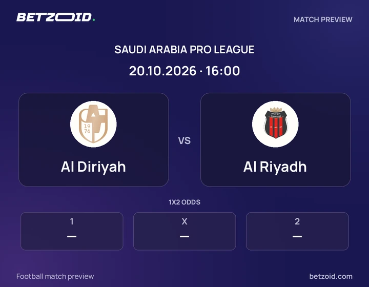 Al Diriyah - Al Riyadh Al Diriyah vs Al Riyadh: Saudi Arabia Pro League match preview with team badges and kick-off details.