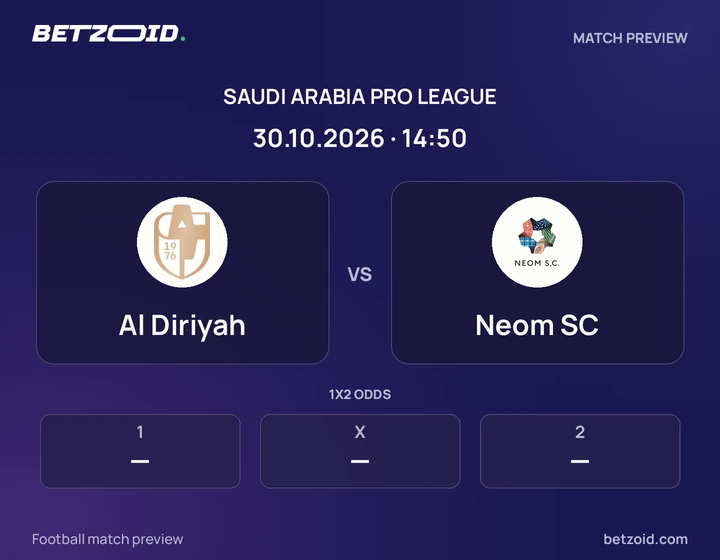 Al Diriyah - Neom SC Al Diriyah vs Neom SC: Saudi Arabia Pro League match preview with team badges and kick-off details.