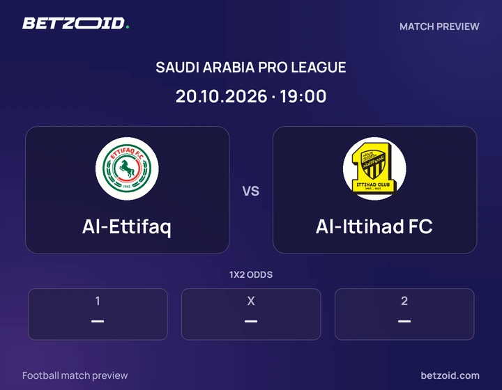 Al-Ettifaq - Al-Ittihad FC Al-Ettifaq vs Al-Ittihad FC: Saudi Arabia Pro League match preview with team badges and kick-off details.
