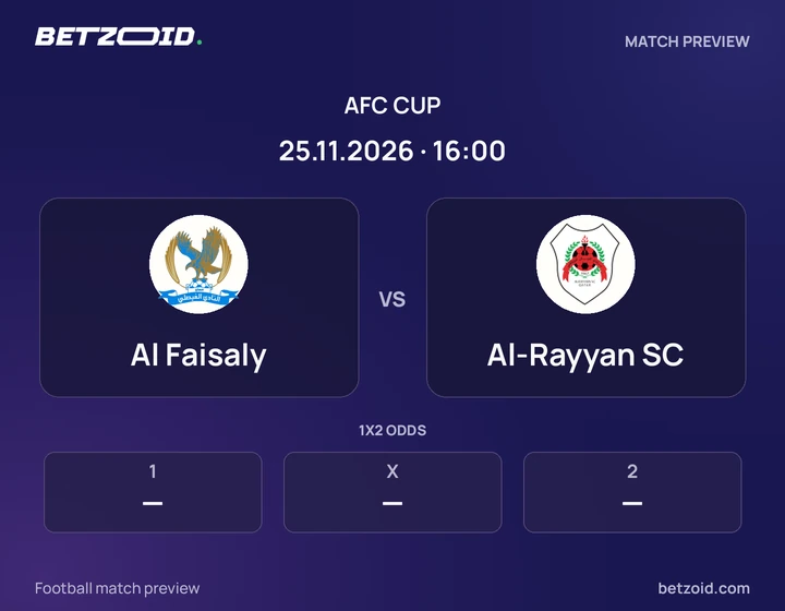 Al Faisaly vs Al-Rayyan SC: AFC Cup match preview with team badges and kick-off details.