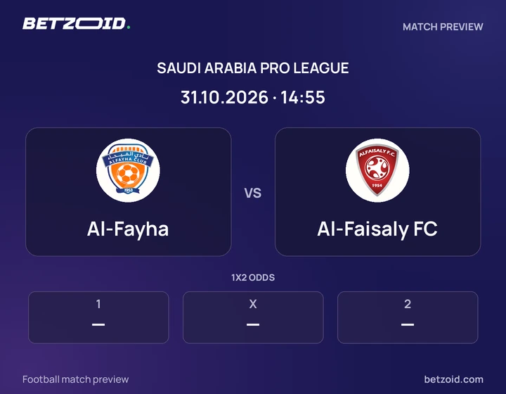 Al-Fayha - Al-Faisaly FC Al-Fayha vs Al-Faisaly FC: Saudi Arabia Pro League match preview with team badges and kick-off details.