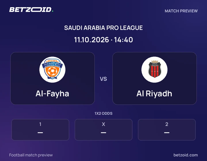 Al-Fayha - Al Riyadh Al-Fayha vs Al Riyadh: Saudi Arabia Pro League match preview with team badges and kick-off details.