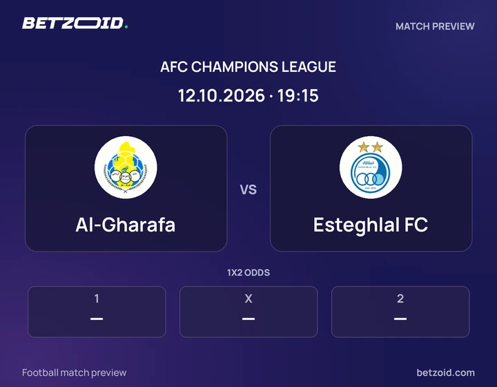 Al-Gharafa vs Esteghlal FC: AFC Champions League match preview with team badges and kick-off details.