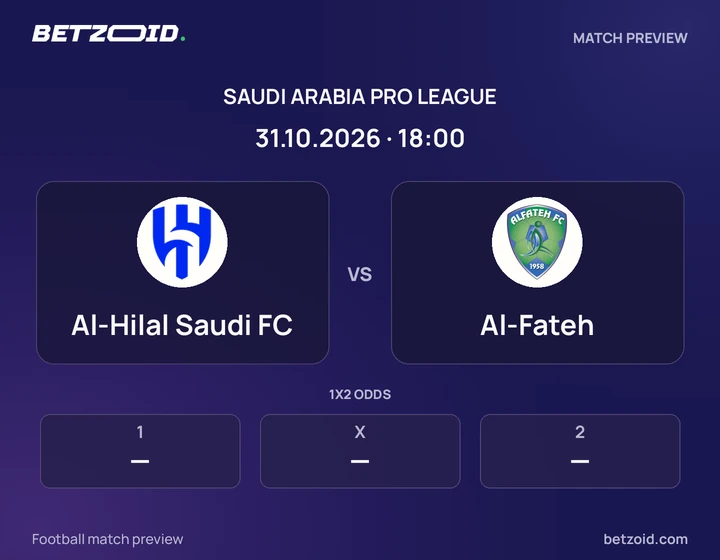 Al-Hilal Saudi FC - Al-Fateh Al-Hilal Saudi FC vs Al-Fateh: Saudi Arabia Pro League match preview with team badges and kick-off details.