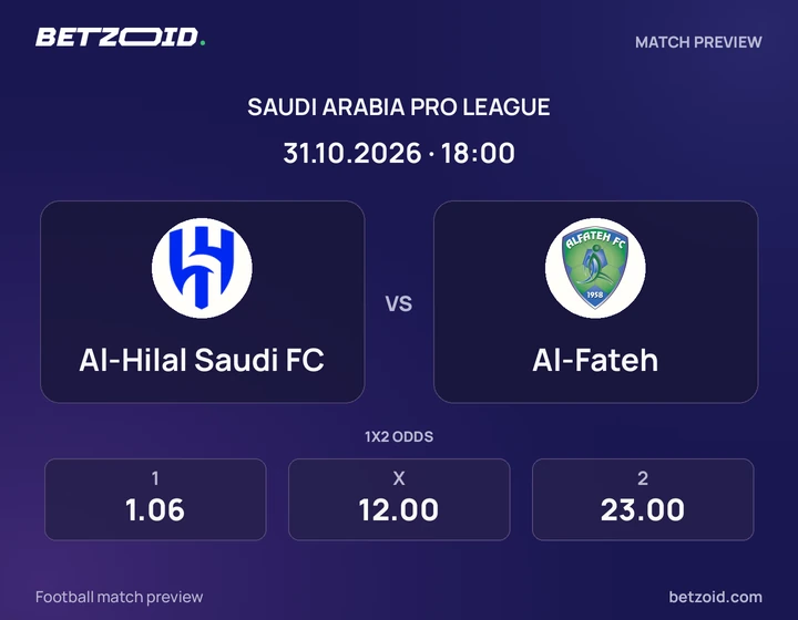 Al-Hilal Saudi FC - Al-Fateh Al-Hilal Saudi FC vs Al-Fateh: Saudi Arabia Pro League match preview with team badges and kick-off details.