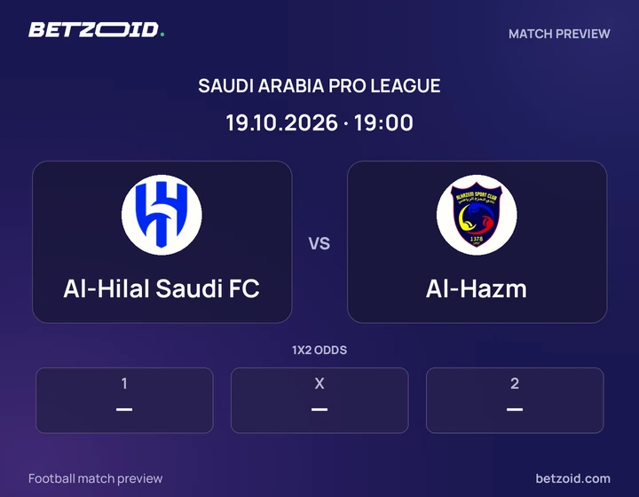 Al-Hilal Saudi FC vs Al-Hazm: Saudi Arabia Pro League match preview with team badges and kick-off details.