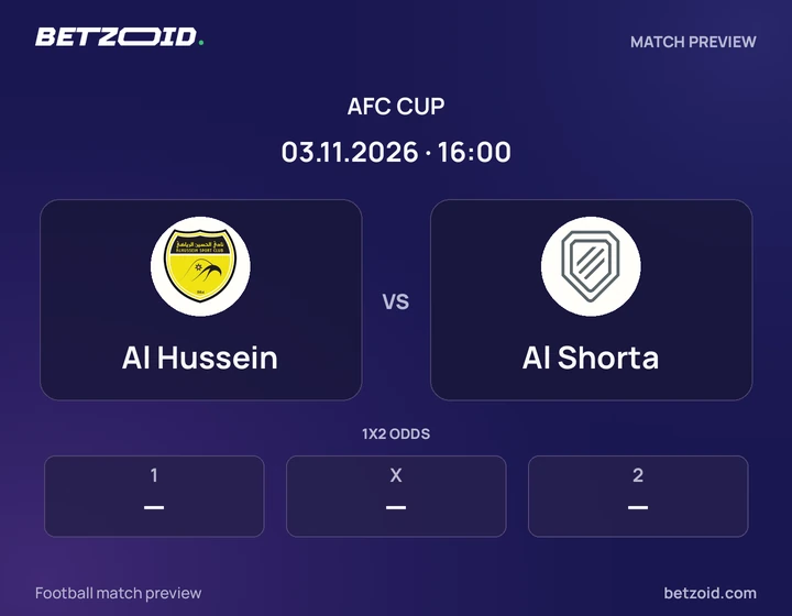 Al Hussein - Al Shorta Al Hussein vs Al Shorta: AFC Cup match preview with team badges and kick-off details.