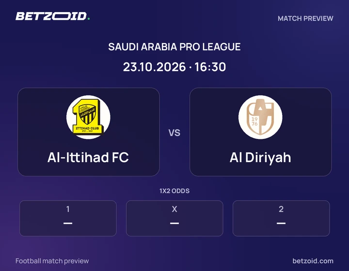 Al-Ittihad FC vs Al Diriyah: Saudi Arabia Pro League match preview with team badges and kick-off details.