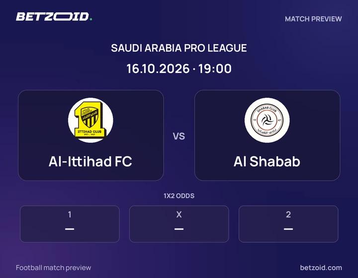 Al-Ittihad FC - Al Shabab Al-Ittihad FC vs Al Shabab: Saudi Arabia Pro League match preview with team badges and kick-off details.