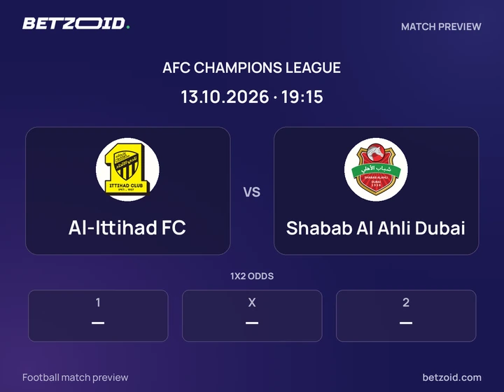Al-Ittihad FC vs Shabab Al Ahli Dubai: AFC Champions League match preview with team badges and kick-off details.
