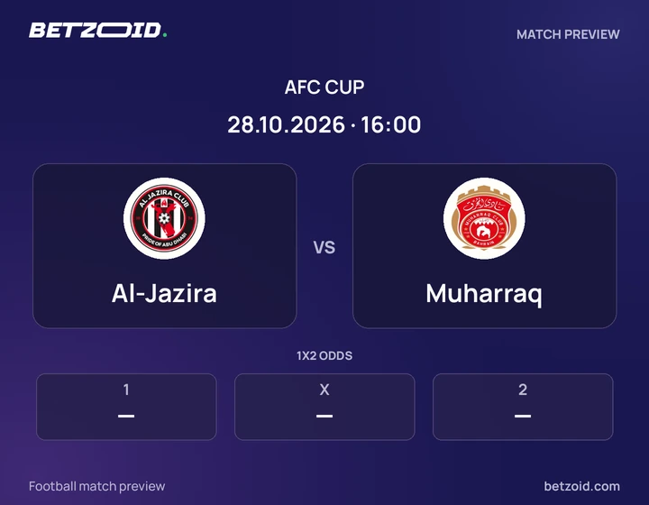 Al-Jazira vs Muharraq: AFC Cup match preview with team badges and kick-off details.