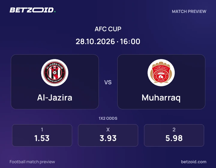 Al-Jazira - Muharraq Al-Jazira vs Muharraq: AFC Cup match preview with team badges and kick-off details.