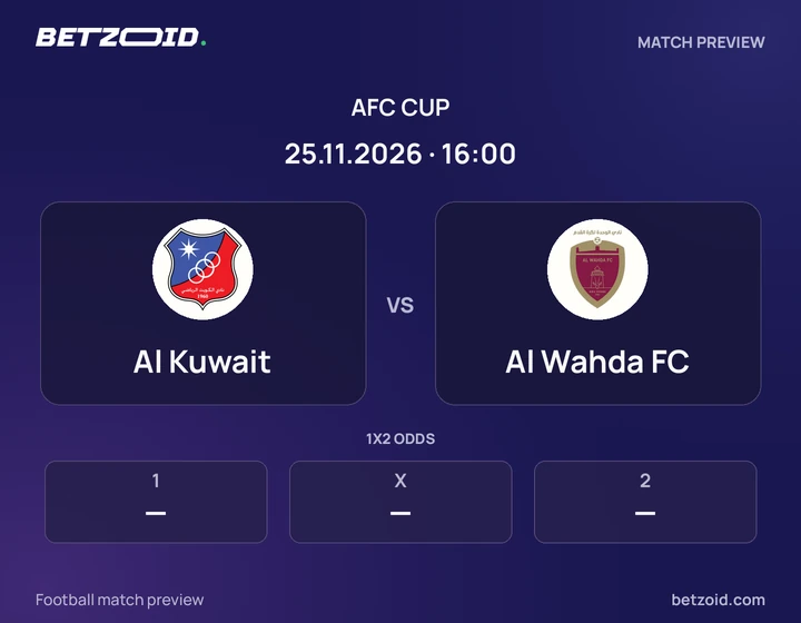 Al Kuwait vs Al Wahda FC: AFC Cup match preview with team badges and kick-off details.
