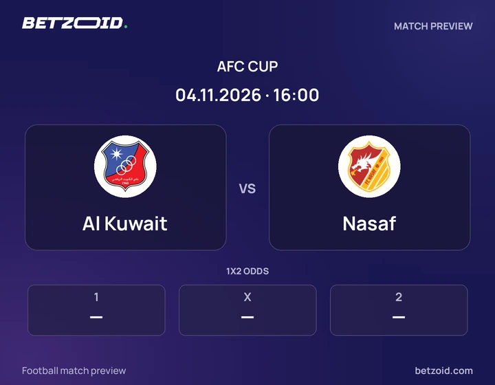 Al Kuwait vs Nasaf: AFC Cup match preview with team badges and kick-off details.