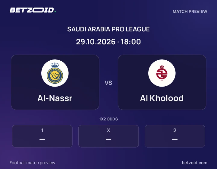 Al-Nassr - Al Kholood Al-Nassr vs Al Kholood: Saudi Arabia Pro League match preview with team badges and kick-off details.