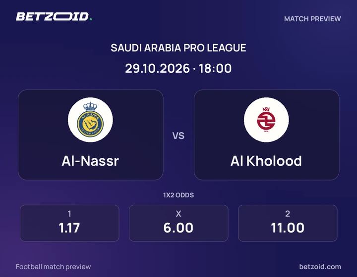 Al-Nassr - Al Kholood Al-Nassr vs Al Kholood: Saudi Arabia Pro League match preview with team badges and kick-off details.