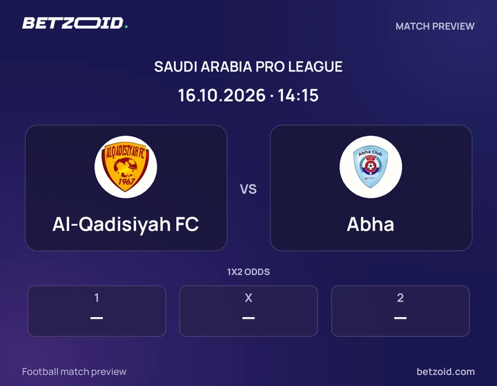 Al-Qadisiyah FC - Abha Al-Qadisiyah FC vs Abha: Saudi Arabia Pro League match preview with team badges and kick-off details.