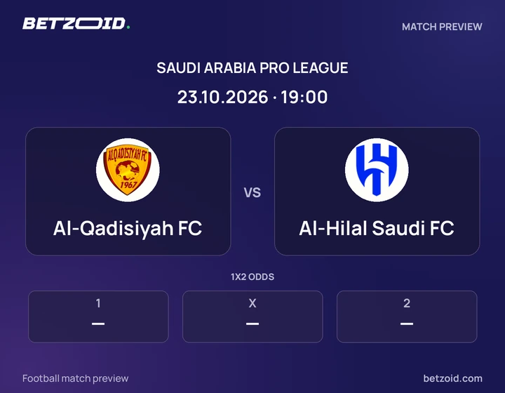 Al-Qadisiyah FC vs Al-Hilal Saudi FC: Saudi Arabia Pro League match preview with team badges and kick-off details.